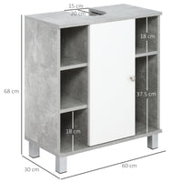 Easycomfort Mobiletto Sottolavandino con Intaglio a U e 6 Ripiani in Legno, 60x30x68cm - Bianco, Grigio