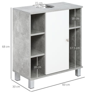 Easycomfort Mobiletto Sottolavandino con Intaglio a U e 6 Ripiani in Legno, 60x30x68cm - Bianco, Grigio