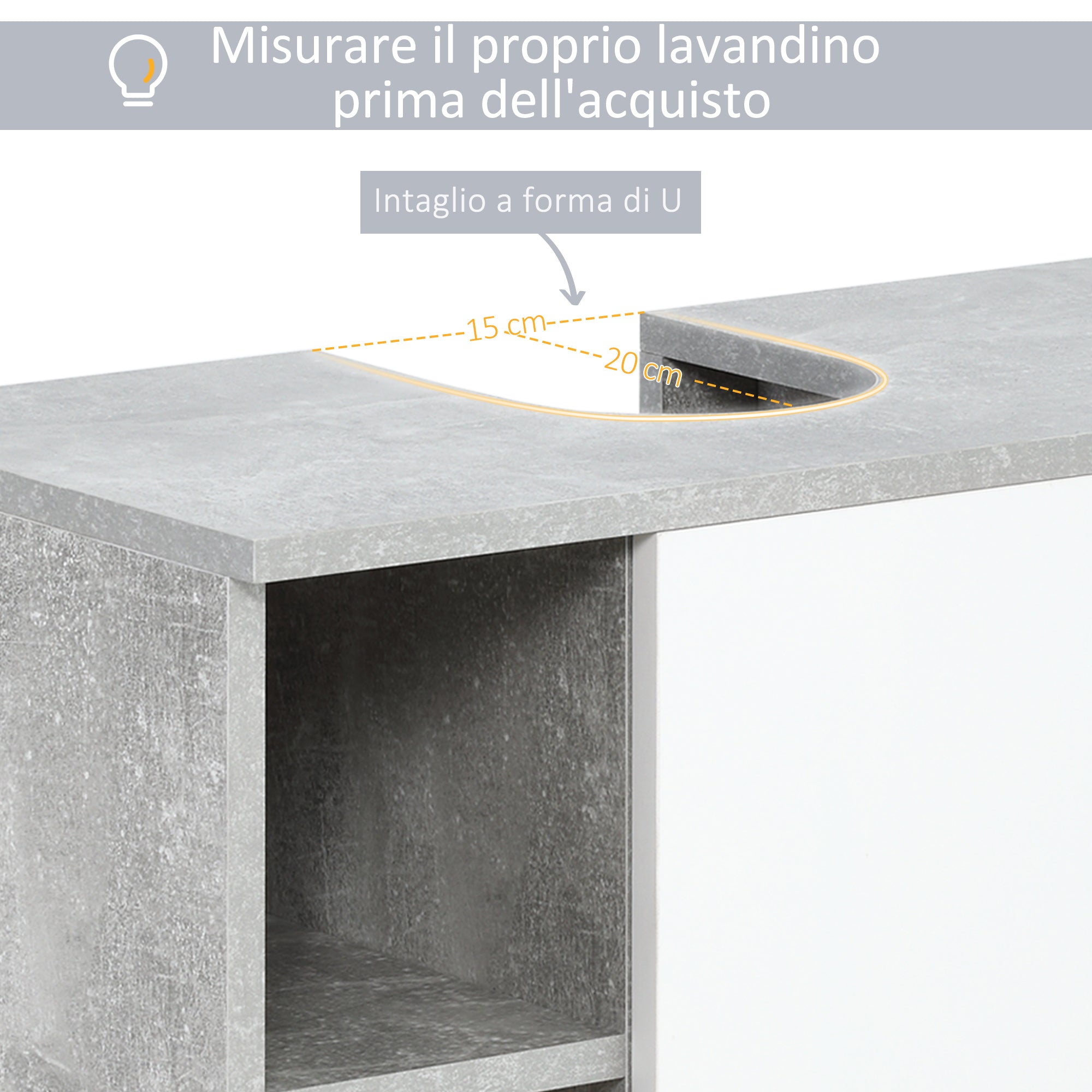 Easycomfort Mobiletto Sottolavandino con Intaglio a U e 6 Ripiani in Legno, 60x30x68cm - Bianco, Grigio