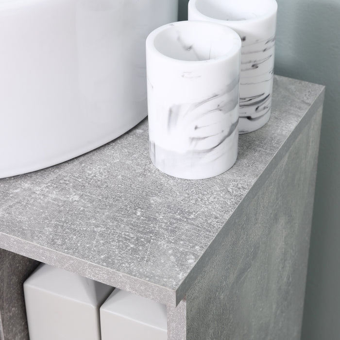 Easycomfort Mobiletto Sottolavandino con Intaglio a U e 6 Ripiani in Legno, 60x30x68cm - Bianco, Grigio