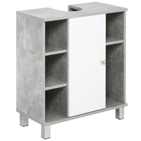 Easycomfort Mobiletto Sottolavandino con Intaglio a U e 6 Ripiani in Legno, 60x30x68cm - Bianco, Grigio