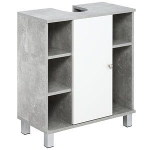 Easycomfort Mobiletto Sottolavandino con Intaglio a U e 6 Ripiani in Legno, 60x30x68cm - Bianco, Grigio