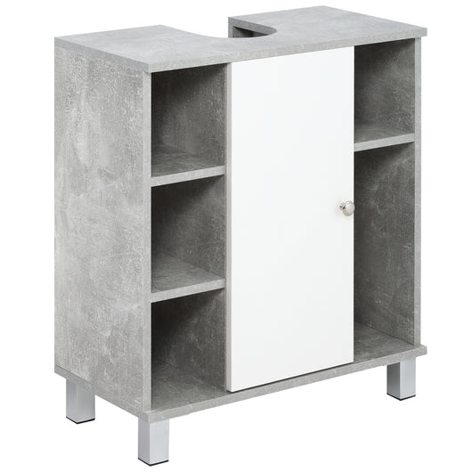Easycomfort Mobiletto Sottolavandino con Intaglio a U e 6 Ripiani in Legno, 60x30x68cm - Bianco, Grigio