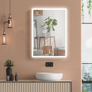 EasyComfort Specchio Bagno con Luce LED, Funzione Anti-Appannamento e Tasti Touch, 70x50cm, Argento