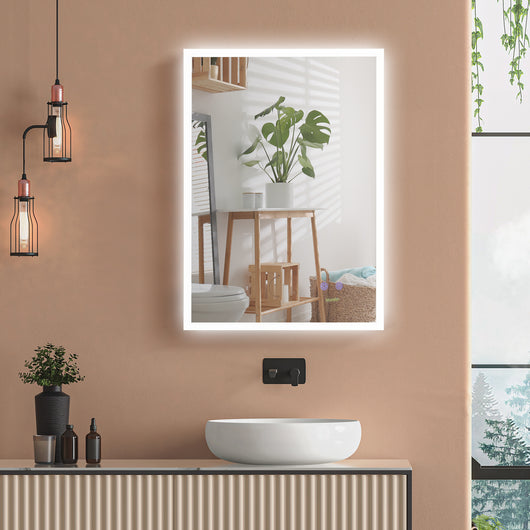EasyComfort Specchio Bagno con Luce LED, Funzione Anti-Appannamento e Tasti Touch, 70x50cm, Argento