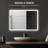 EasyComfort Specchio Bagno con Luce LED, Funzione Anti-Appannamento e Tasti Touch, 70x50cm, Argento