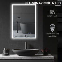 EasyComfort Specchio Bagno con Luce LED, Funzione Anti-Appannamento e Tasti Touch, 70x50cm, Argento