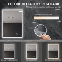EasyComfort Specchio Bagno con Luce LED, Funzione Anti-Appannamento e Tasti Touch, 70x50cm, Argento