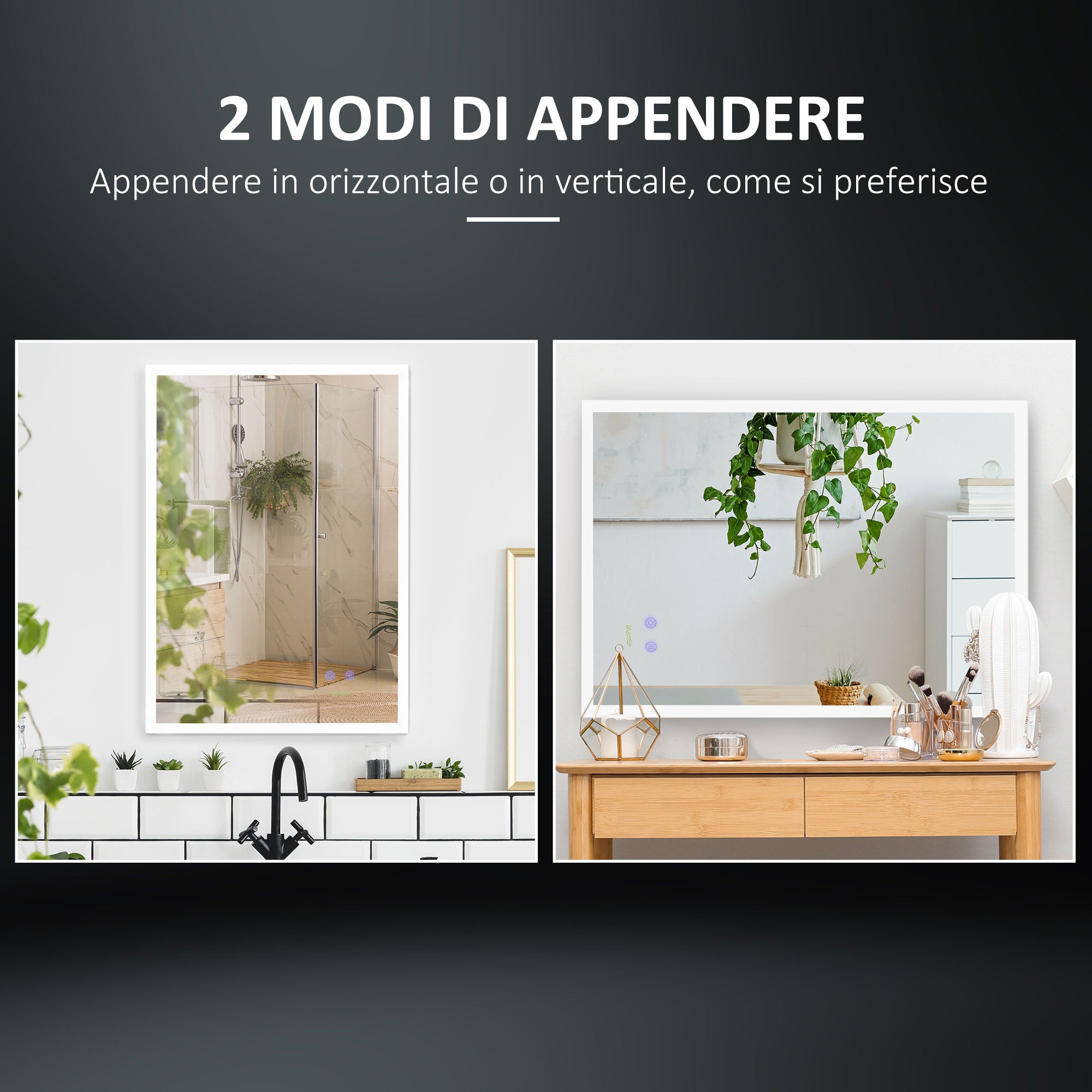 EasyComfort Specchio Bagno con Luce LED, Funzione Anti-Appannamento e Tasti Touch, 70x50cm, Argento