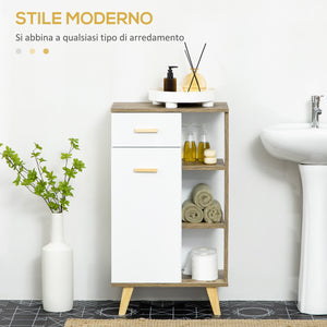 EasyComfort Mobile Bagno Moderno con Armadietto, Cassetto e Ripiani in Legno, 50x30x89cm, Bianco