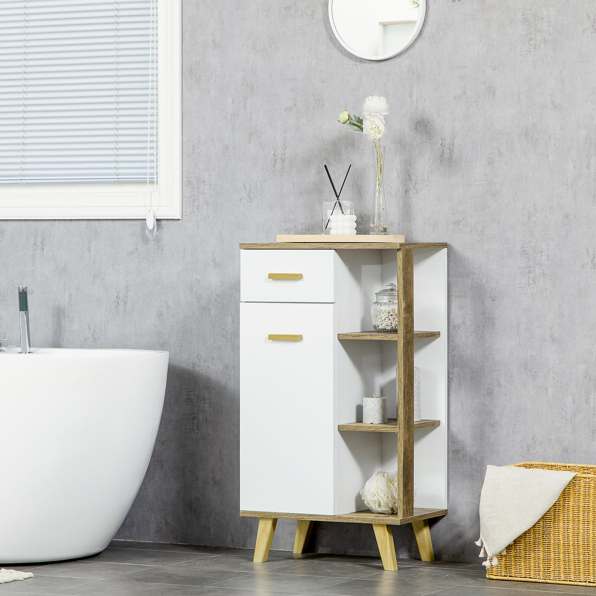 EasyComfort Mobile Bagno Moderno con Armadietto, Cassetto e Ripiani in Legno, 50x30x89cm, Bianco