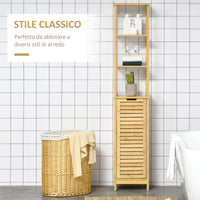 EASYCOMFORT  Mobile Bagno a 3 Ripiani e 1 Credenza, Design a Doghe, MDF e Bambù, 34x30x173cm