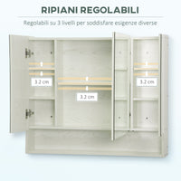 EasyComfort Armadietto a Specchio per Bagno con Ripiani Regolabili, 3 Porte e Credenze, 90x15x75cm