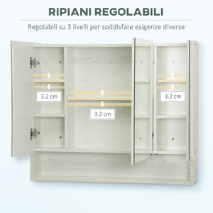 EasyComfort Armadietto a Specchio per Bagno con Ripiani Regolabili, 3 Porte e Credenze, 90x15x75cm