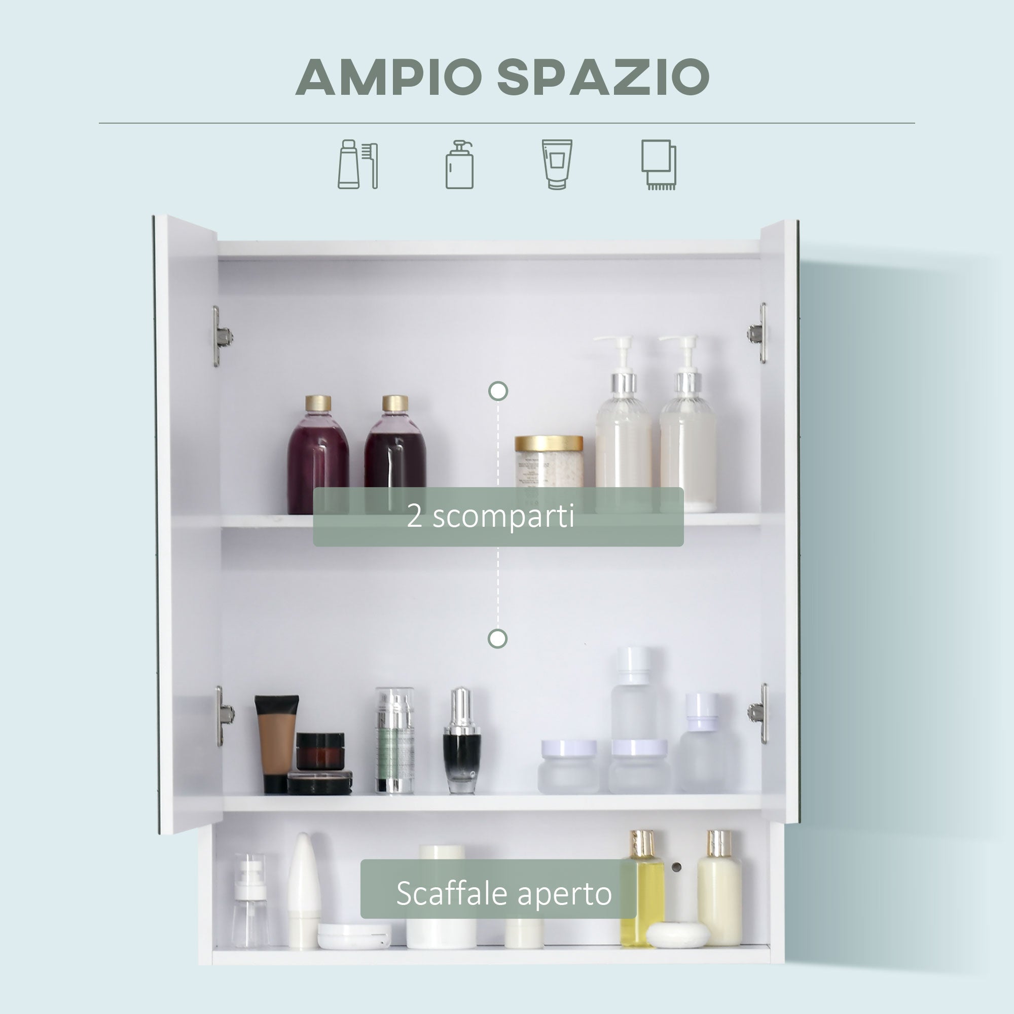 EASYCOMFORT  Armadietto a Specchio Rettangolare con Credenze e Ripiano Regolabile, 60x15x75cm