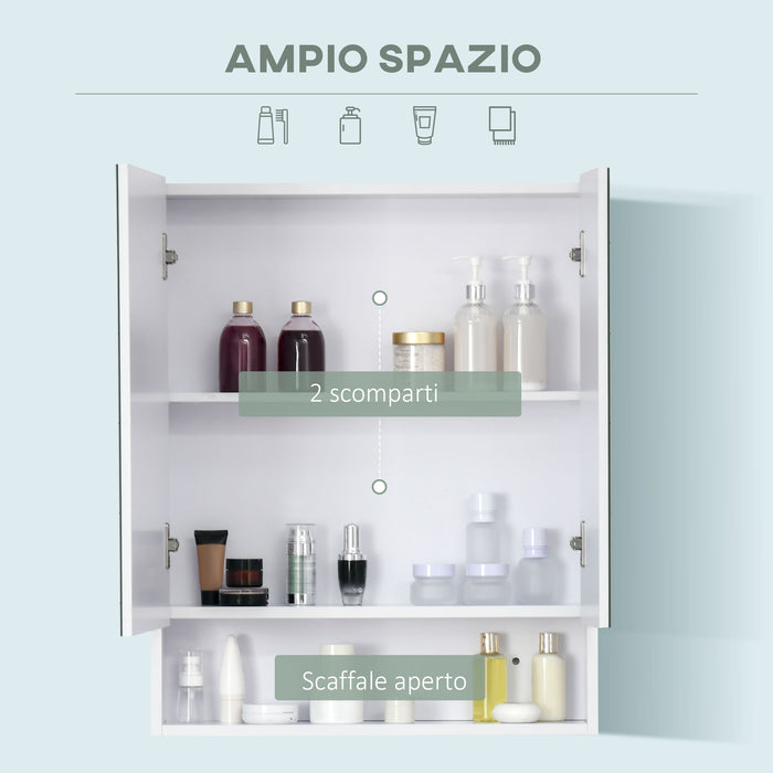 EASYCOMFORT  Armadietto a Specchio Rettangolare con Credenze e Ripiano Regolabile, 60x15x75cm