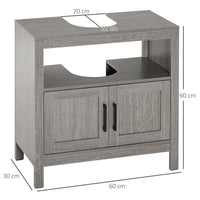 Easycomfort Mobile Sottolavabo con Armadietto a 2 Ante e Ripiani in Legno 60x30x60cm, Grigio
