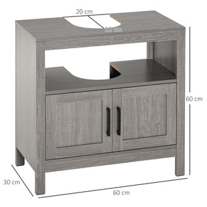 Easycomfort Mobile Sottolavabo con Armadietto a 2 Ante e Ripiani in Legno 60x30x60cm, Grigio