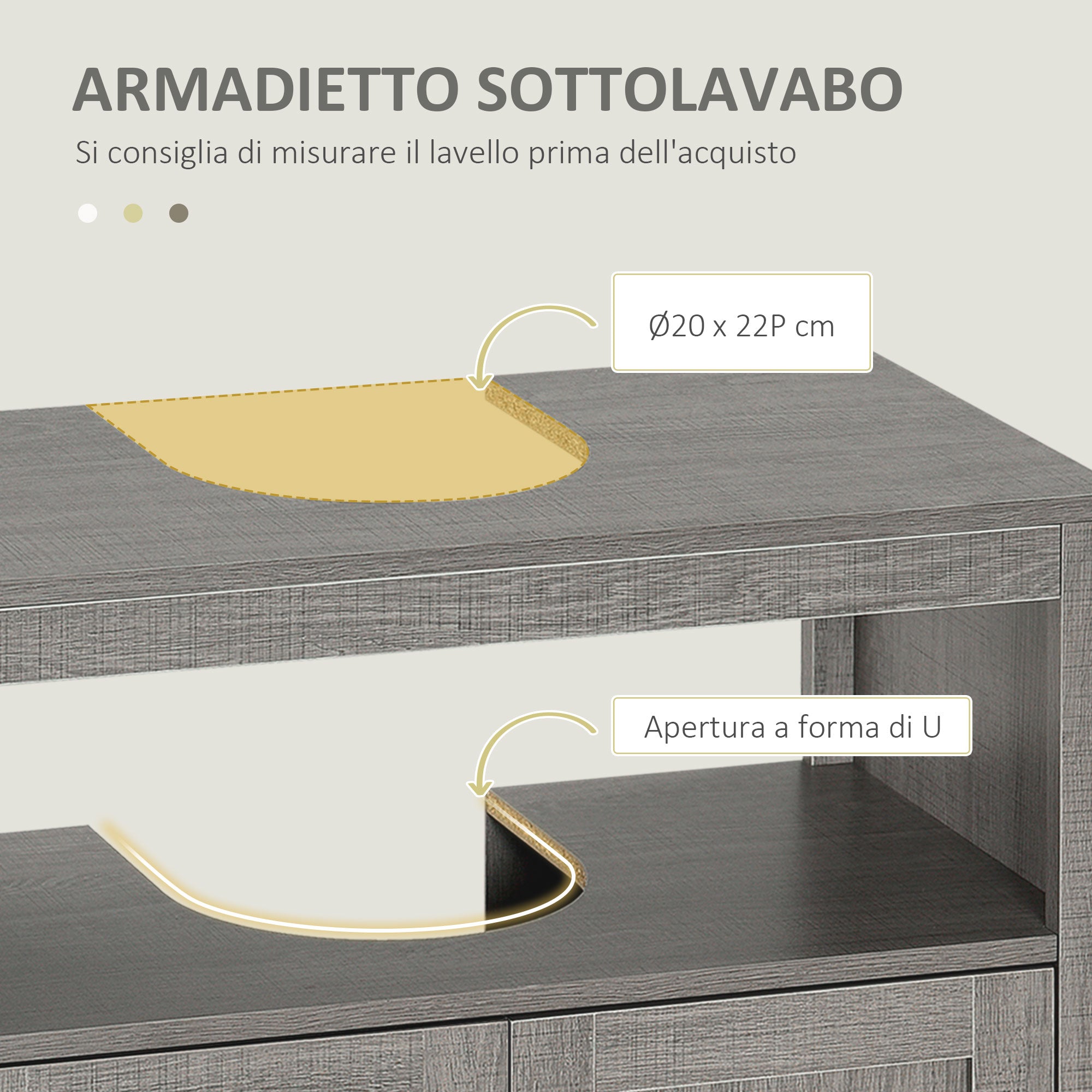 Easycomfort Mobile Sottolavabo con Armadietto a 2 Ante e Ripiani in Legno 60x30x60cm, Grigio