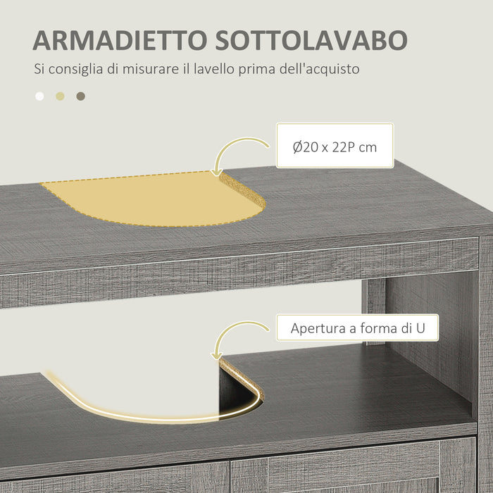 Easycomfort Mobile Sottolavabo con Armadietto a 2 Ante e Ripiani in Legno 60x30x60cm, Grigio