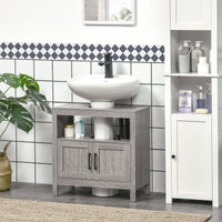 Easycomfort Mobile Sottolavabo con Armadietto a 2 Ante e Ripiani in Legno 60x30x60cm, Grigio