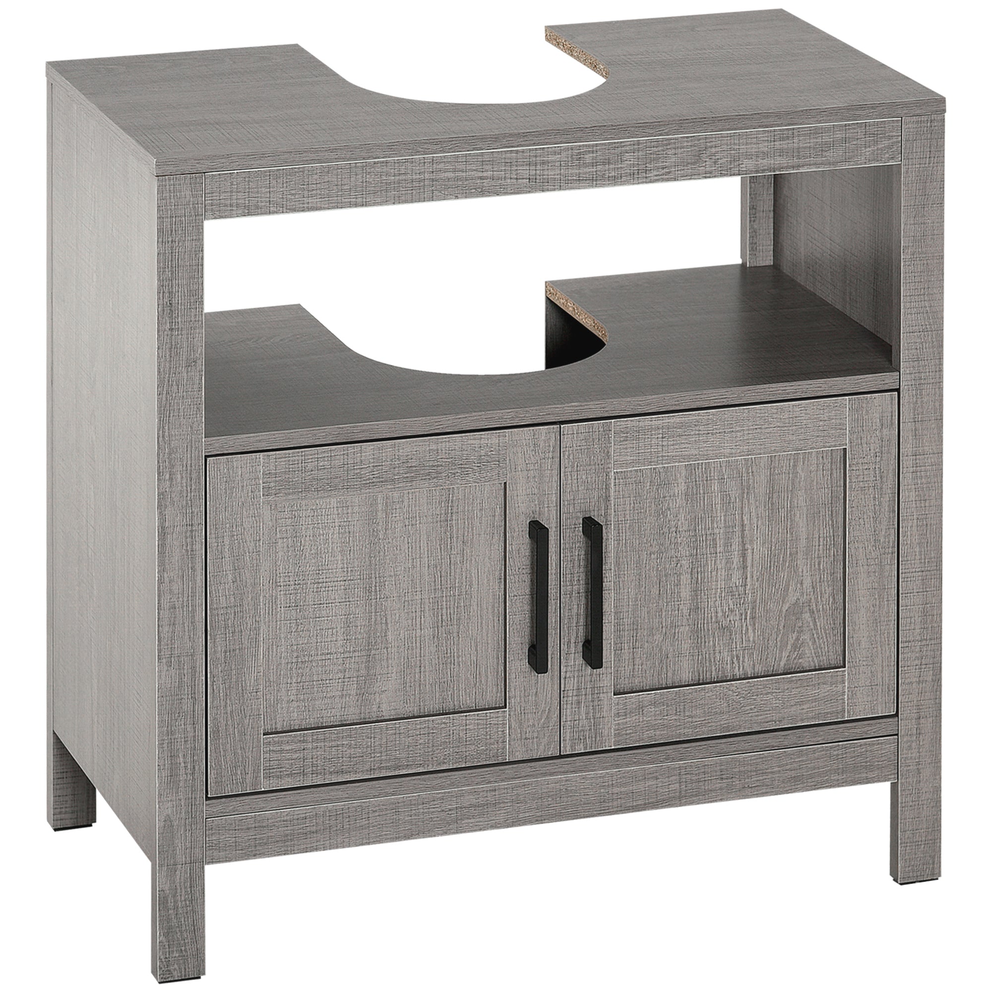 Easycomfort Mobile Sottolavabo con Armadietto a 2 Ante e Ripiani in Legno 60x30x60cm, Grigio