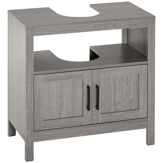 Easycomfort Mobile Sottolavabo con Armadietto a 2 Ante e Ripiani in Legno 60x30x60cm, Grigio