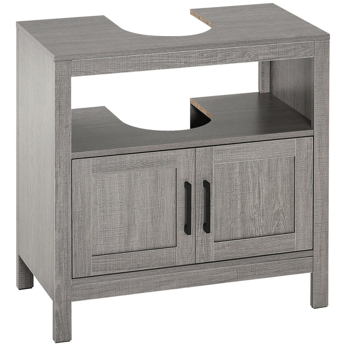 Easycomfort Mobile Sottolavabo con Armadietto a 2 Ante e Ripiani in Legno 60x30x60cm, Grigio