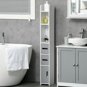 EASYCOMFORT  Colonna Bagno con Mensole e Armadietti, Mobile Alto Salvaspazio in Legno 15x17x120cm, Bianco e Grigio