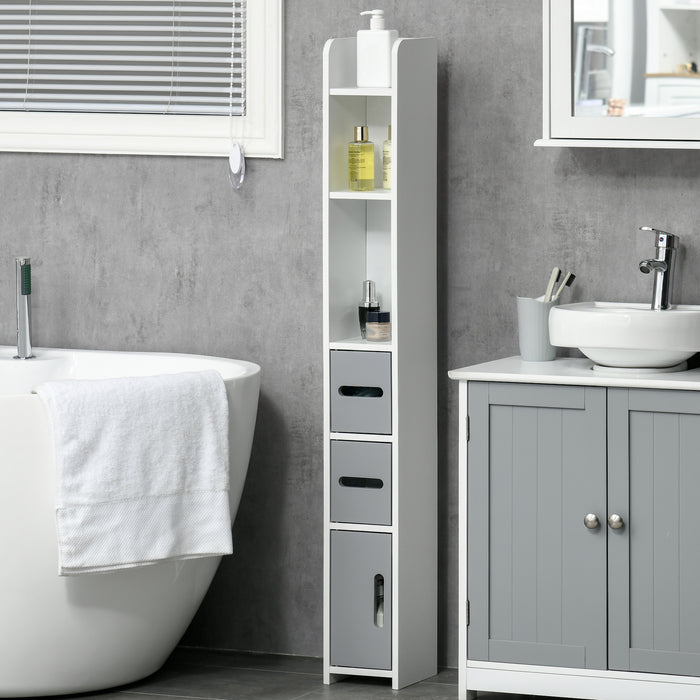 EASYCOMFORT  Colonna Bagno con Mensole e Armadietti, Mobile Alto Salvaspazio in Legno 15x17x120cm, Bianco e Grigio