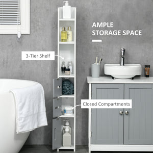 EASYCOMFORT  Colonna Bagno con Mensole e Armadietti, Mobile Alto Salvaspazio in Legno 15x17x120cm, Bianco e Grigio