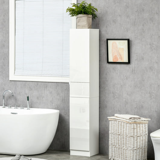 EASYCOMFORT  Colonna Bagno con Cassetto e 2 Armadietti Bianco Lucido, 30x28x170cm