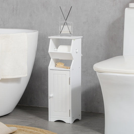EasyComfort Mobiletto da Bagno in MDF Bianco con Armadietto e Spazio per Carta Igienica, 19x15x56 cm