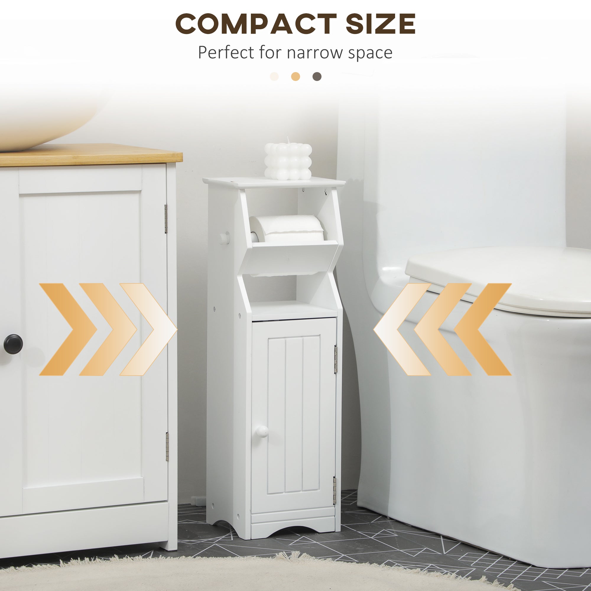 EasyComfort Mobiletto da Bagno in MDF Bianco con Armadietto e Spazio per Carta Igienica, 19x15x56 cm