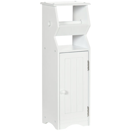 EasyComfort Mobiletto da Bagno in MDF Bianco con Armadietto e Spazio per Carta Igienica, 19x15x56 cm