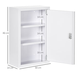 EasyComfort Armadietto Medicinali a 3 Ripiani in Acciaio Inox con 2 Chiavi e Montaggio a Parete, 30x14x46 cm, Bianco