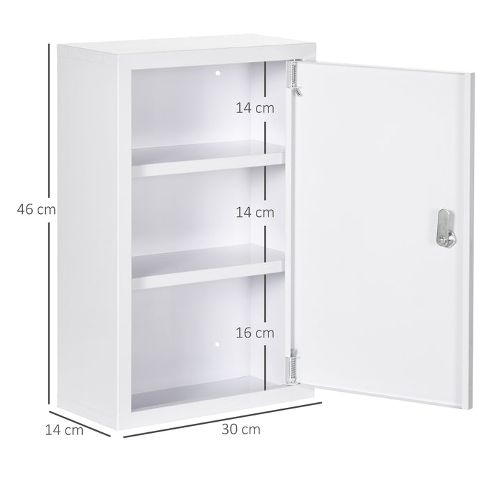 EasyComfort Armadietto Medicinali a 3 Ripiani in Acciaio Inox con 2 Chiavi e Montaggio a Parete, 30x14x46 cm, Bianco