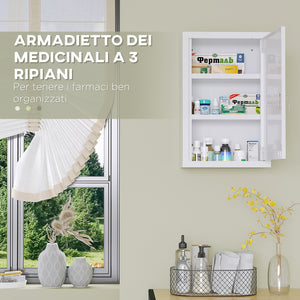 EasyComfort Armadietto Medicinali a 3 Ripiani in Acciaio Inox con 2 Chiavi e Montaggio a Parete, 30x14x46 cm, Bianco