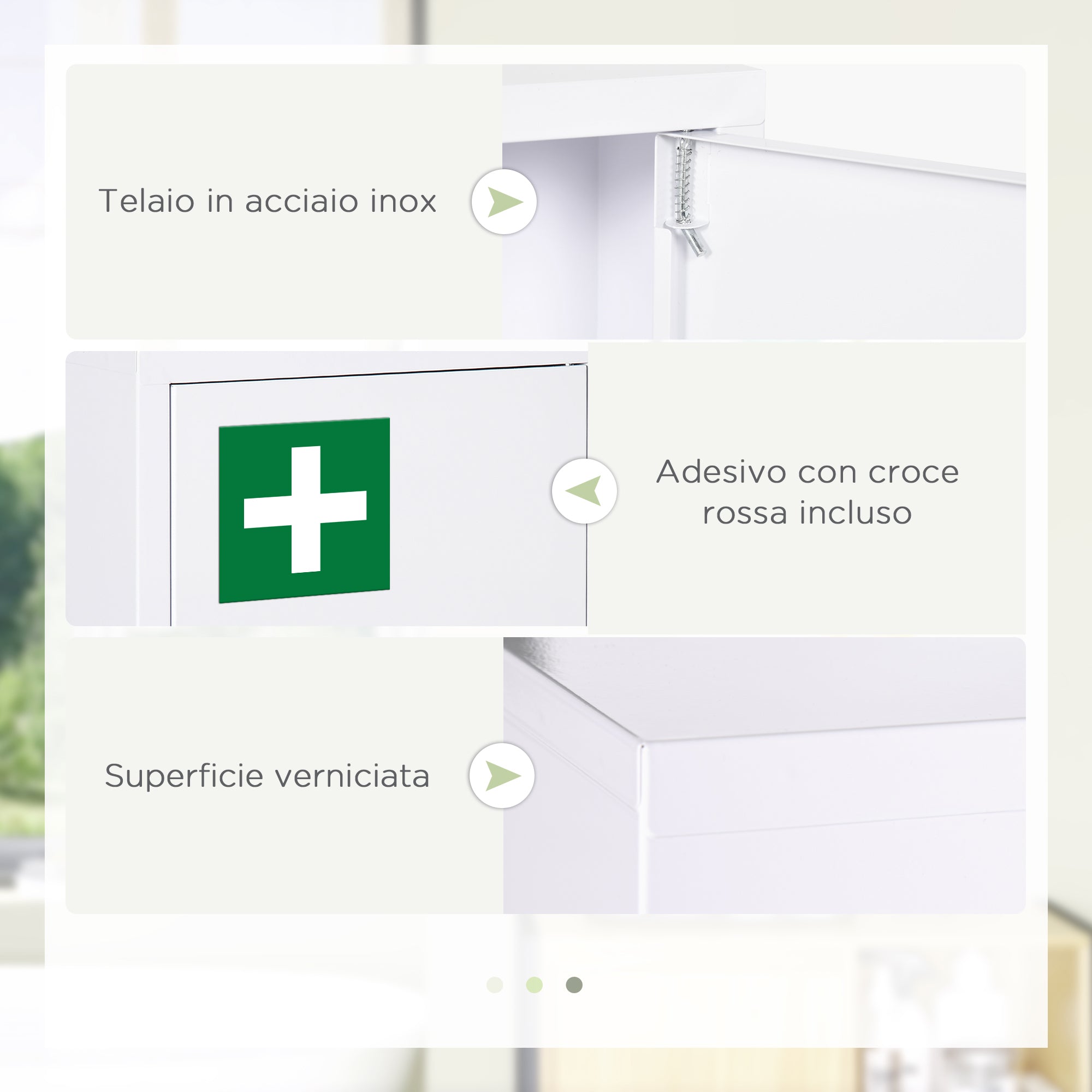 EasyComfort Armadietto Medicinali a 3 Ripiani in Acciaio Inox con 2 Chiavi e Montaggio a Parete, 30x14x46 cm, Bianco