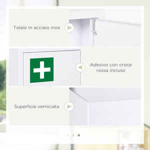 EasyComfort Armadietto Medicinali a 3 Ripiani in Acciaio Inox con 2 Chiavi e Montaggio a Parete, 30x14x46 cm, Bianco