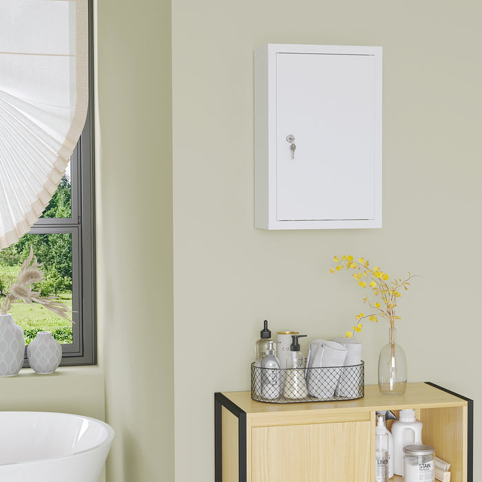 EasyComfort Armadietto Medicinali a 3 Ripiani in Acciaio Inox con 2 Chiavi e Montaggio a Parete, 30x14x46 cm, Bianco