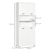 EasyComfort Mobile Bagno in Truciolato Bianco con 2 Armadietti con Ante e 2 Ripiani Aperti, 80x33.5x190 cm