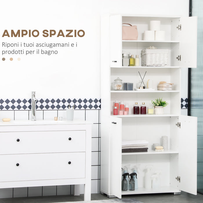 EasyComfort Mobile Bagno in Truciolato Bianco con 2 Armadietti con Ante e 2 Ripiani Aperti, 80x33.5x190 cm