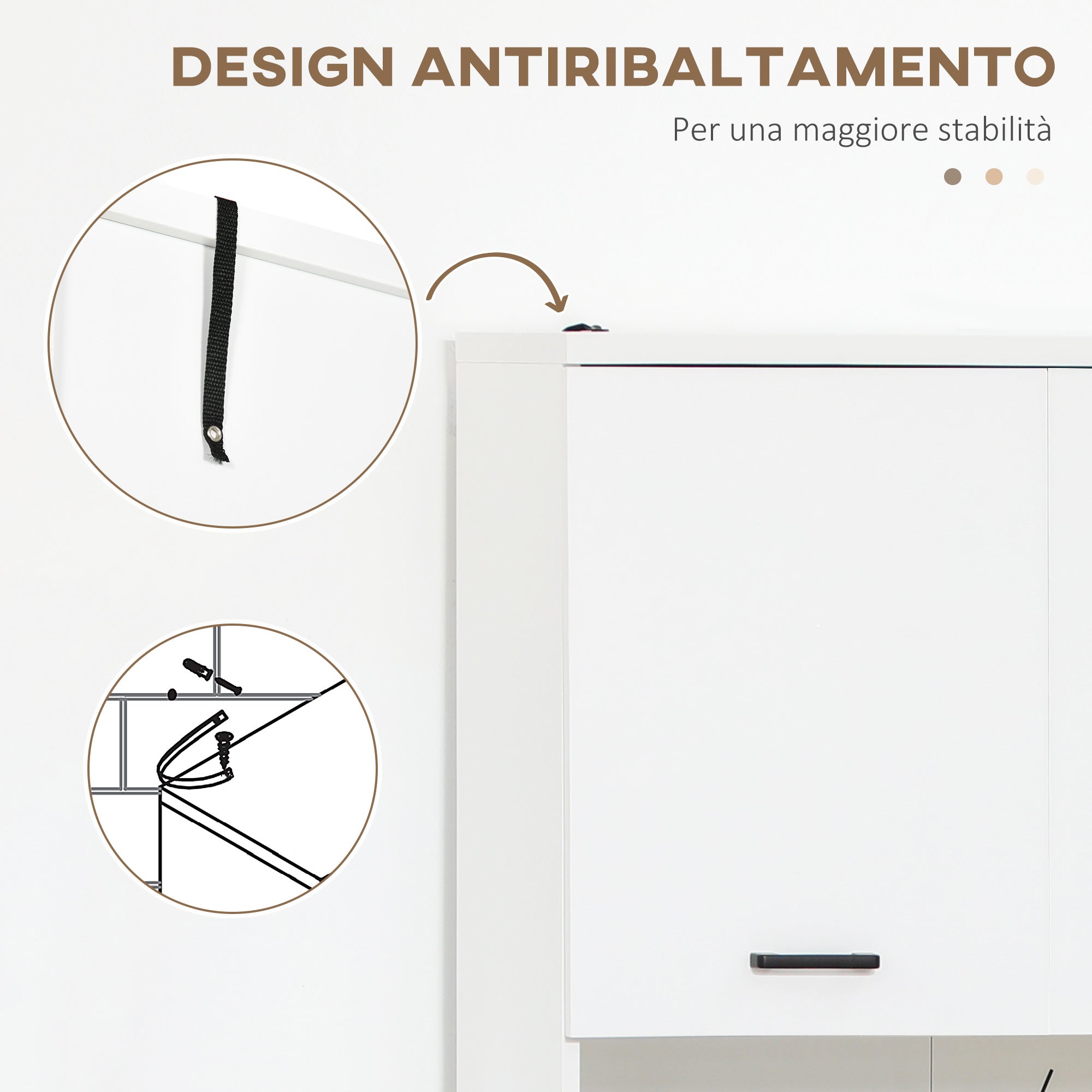 EasyComfort Mobile Bagno in Truciolato Bianco con 2 Armadietti con Ante e 2 Ripiani Aperti, 80x33.5x190 cm