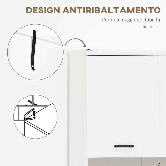 EasyComfort Mobile Bagno in Truciolato Bianco con 2 Armadietti con Ante e 2 Ripiani Aperti, 80x33.5x190 cm