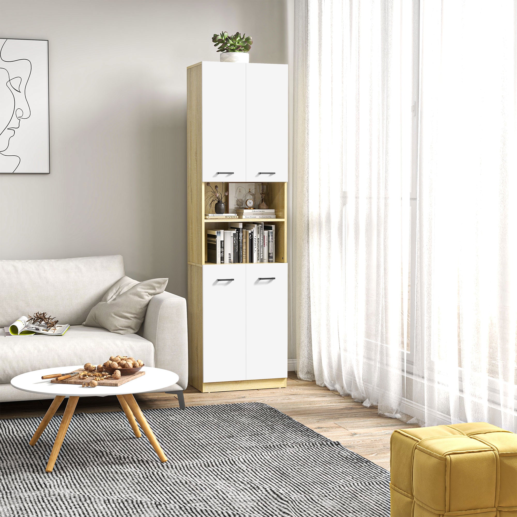 EasyComfort Mobile Bagno in Truciolato Bianco con 2 Armadietti con Ante e 2 Ripiani Aperti, 53x33.5x195.7 cm