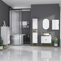 Easycomfort Colonna Bagno con 2 Armadietti e Ripiano in MDF e Acciaio, 30x30x170.7cm, Bianco e Oro