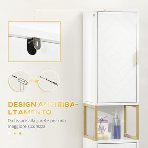 Easycomfort Colonna Bagno con 2 Armadietti e Ripiano in MDF e Acciaio, 30x30x170.7cm, Bianco e Oro