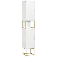 Easycomfort Colonna Bagno con 2 Armadietti e Ripiano in MDF e Acciaio, 30x30x170.7cm, Bianco e Oro