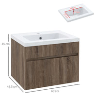 EasyComfort Mobile Lavabo da 60cm con Cassetto in Legno e Lavandino in Ceramica, Marrone Chiaro